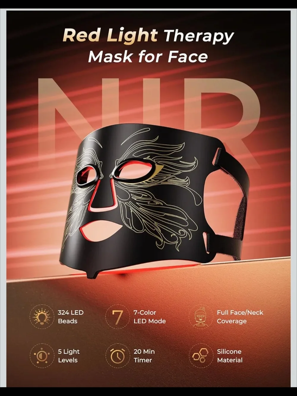 LED Silicone Face & Neck Mask - Black